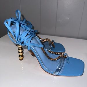 Like new light blue with gold chain heels